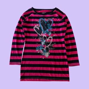 Y2K Justice Scene Striped Heart Graphic Long Sleeve Shirt #17